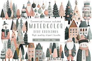 Boho Christmas Trees PNG Bundle, an Illustration by CreationArt