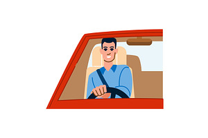 Smiling man driving a red car, a Transportation Illustration by pikepicture