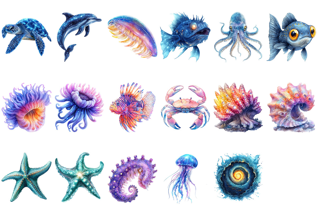 Bioluminescent Sea Animal Clipart, an Illustration by Craft Nest (Photo 2 of 4)