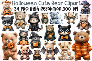 Halloween Cute Bear Clipart, an Illustration by Sublimation Artist