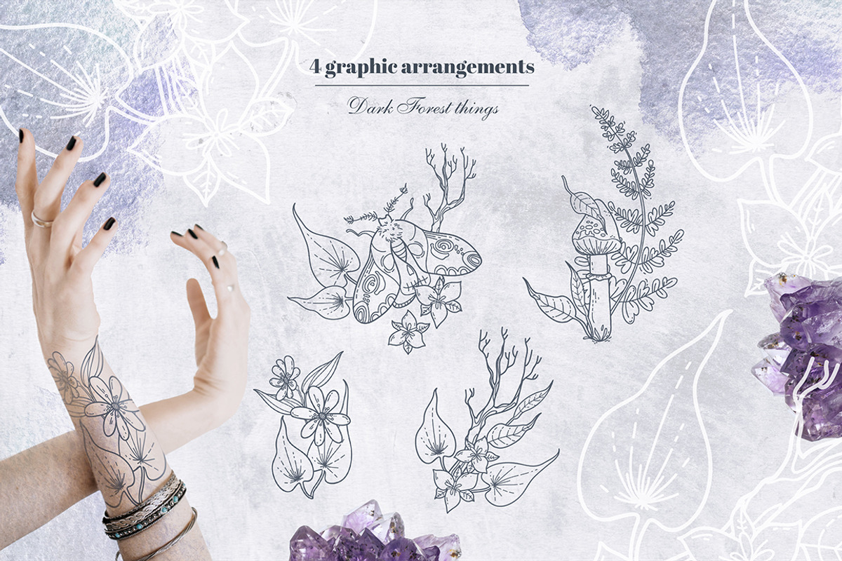 Deep Night Forest graphic kit., an Illustration by Dinkoobraz (Photo 11 of 17)