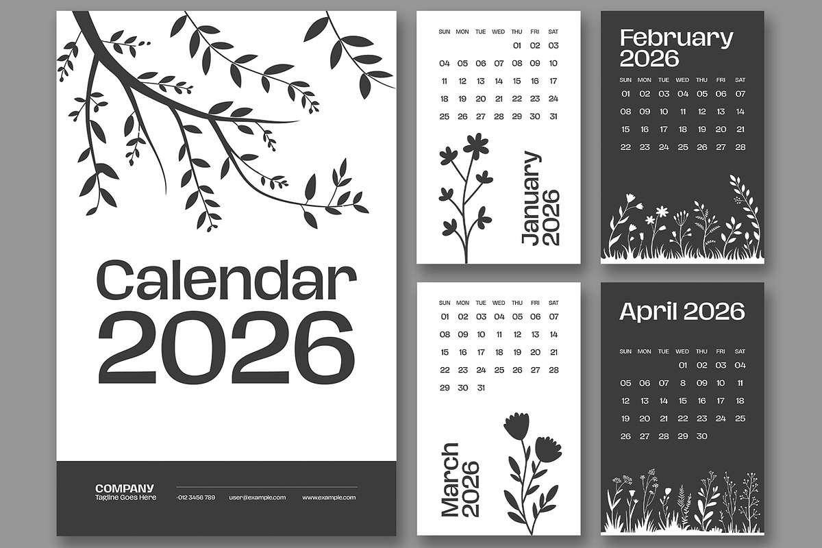 Black & White 2026 Wall Calendar, a Stationery Template by ContestDesign (Photo 1 of 5)