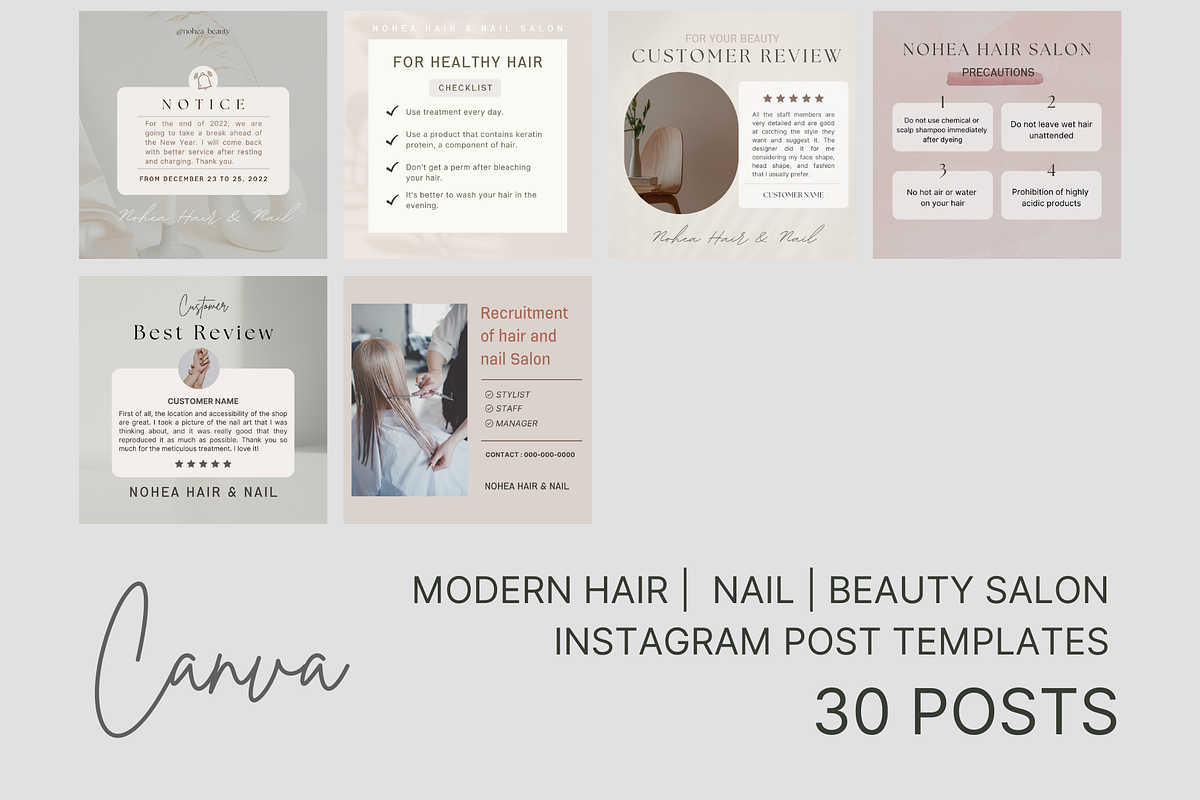 Hair Beauty Instagram Template CANVA, a Social Media Template by NoheaDesignShop (Photo 5 of 11)