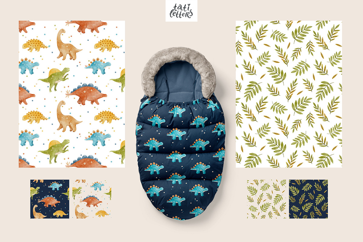 Watercolor Dinosaur clipart patterns, an Animal Illustration by tatiletters (Photo 5 of 11)