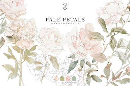 watercolor pale flowers clipart set, a Decorative Illustration by Patishop Art