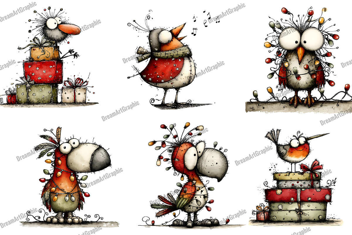 Quirky Christmas Birds Clipart, an Illustration by DreamArtGraphic (Photo 4 of 5)