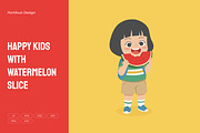 Happy Kids with Watermelon Slice, a Person Illustration by Partikusi Design (Thumbnail 1 of 3)
