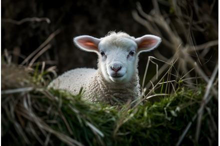 Adorable newborn lamb in green grass, an Animal Photo by Ylivdesign