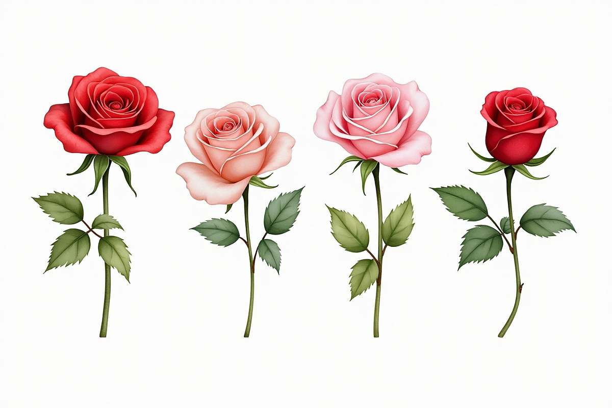 Romantic Watercolor Rose Clipart Set, an Illustration by hafijul (Photo 10 of 12)