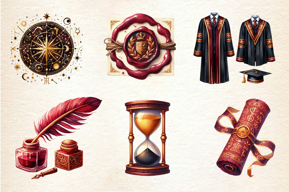Cute Magic School Watercolor Clipart, an Illustration by Dream Creation (Photo 4 of 6)