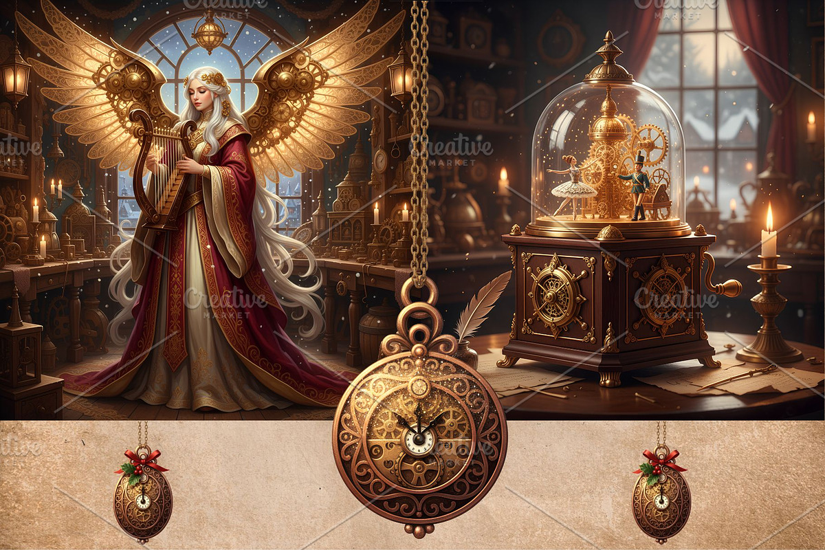 SteamPunk Christmas bundle 300 DPI, a Seasonal Illustration by Floraphoria (Photo 4 of 15)