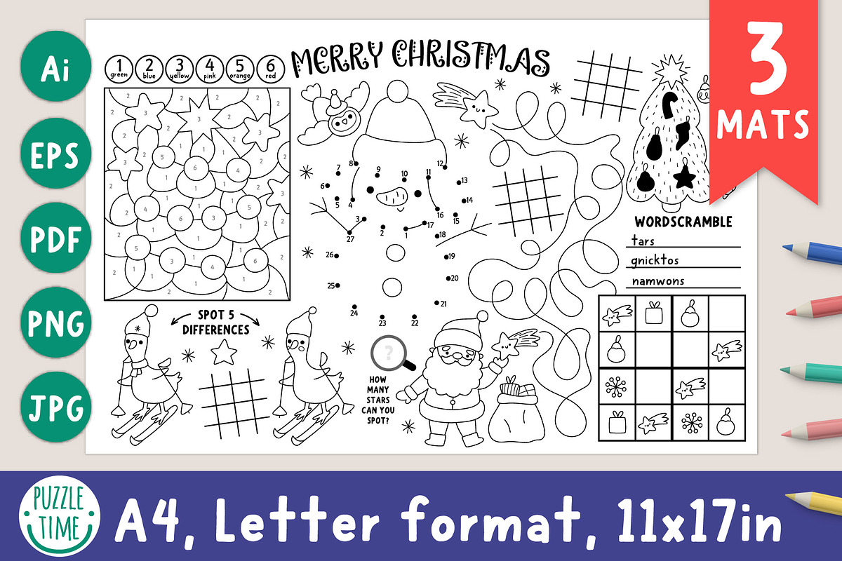 Christmas village coloring placemats, an Education Illustration by Lexi Claus (Photo 1 of 6)