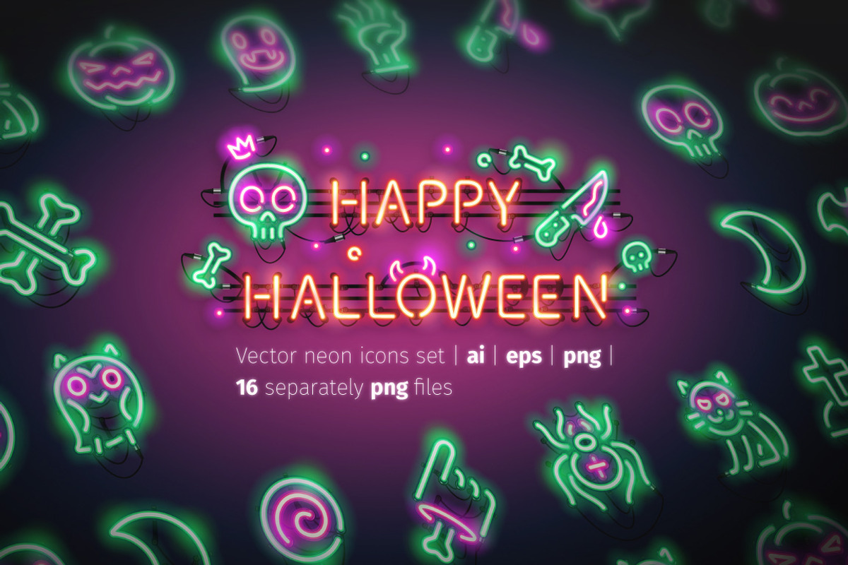 Halloween Neon Icons, an Outline Icon by Voysla's Shop (Photo 1 of 6)