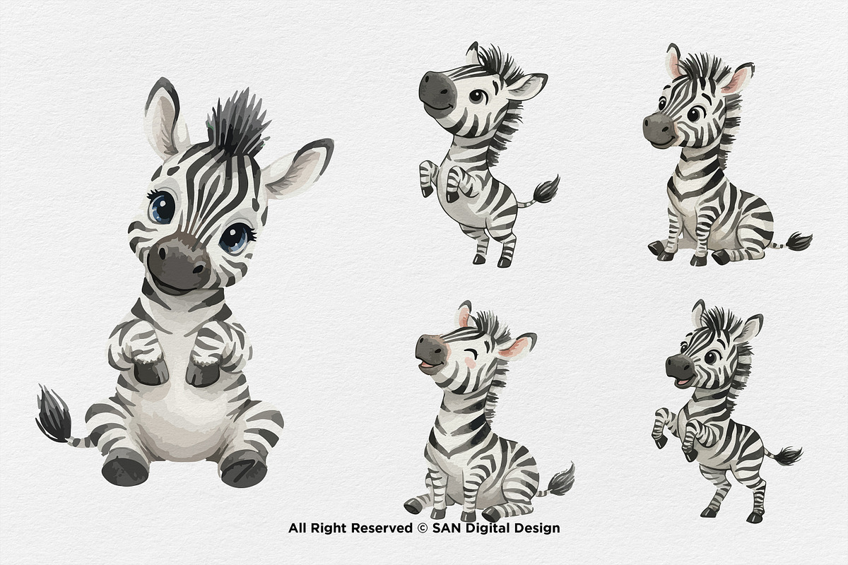 15 Bundle Watercolor Cute Zebra Wild, an Animal Illustration by Morspective (Photo 7 of 8)