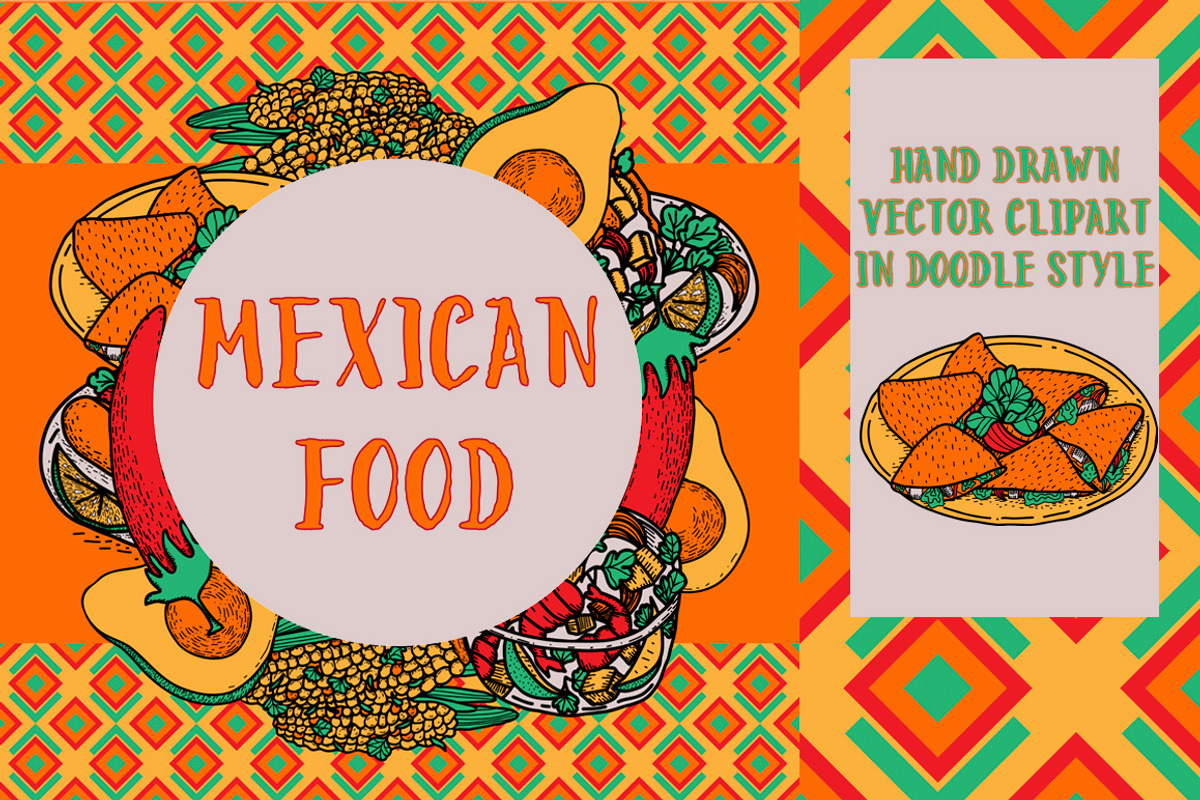Mexican food. Hand drawn clipart., a Food Illustration by TatianaBannikova (Photo 1 of 8)