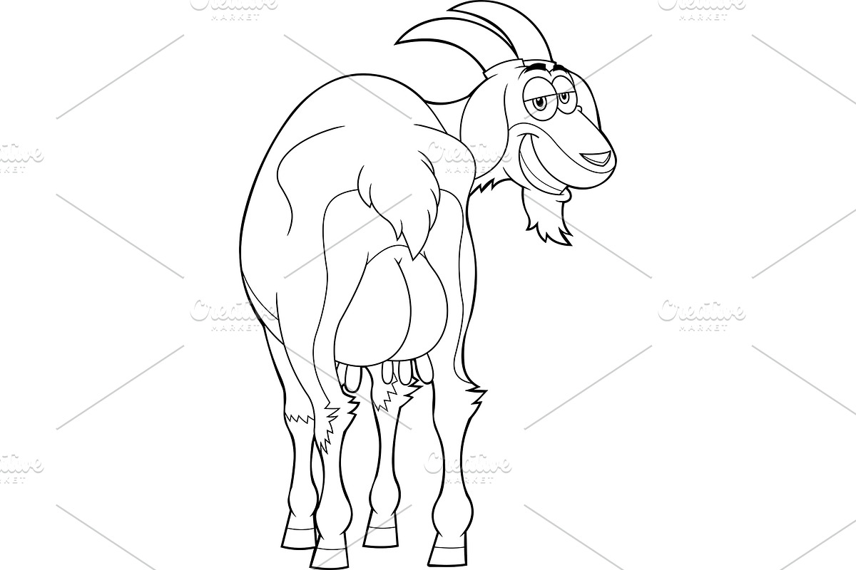 Outlined Smiling Female Goat, an Illustration by HitToon