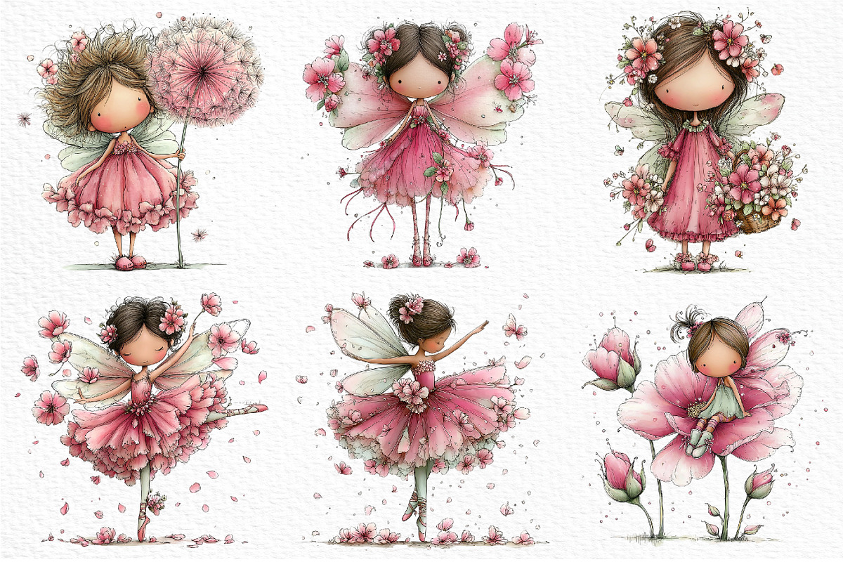 Whimsical Pink Fairy Clipart, a Seasonal Illustration by Craft Nest (Photo 4 of 6)