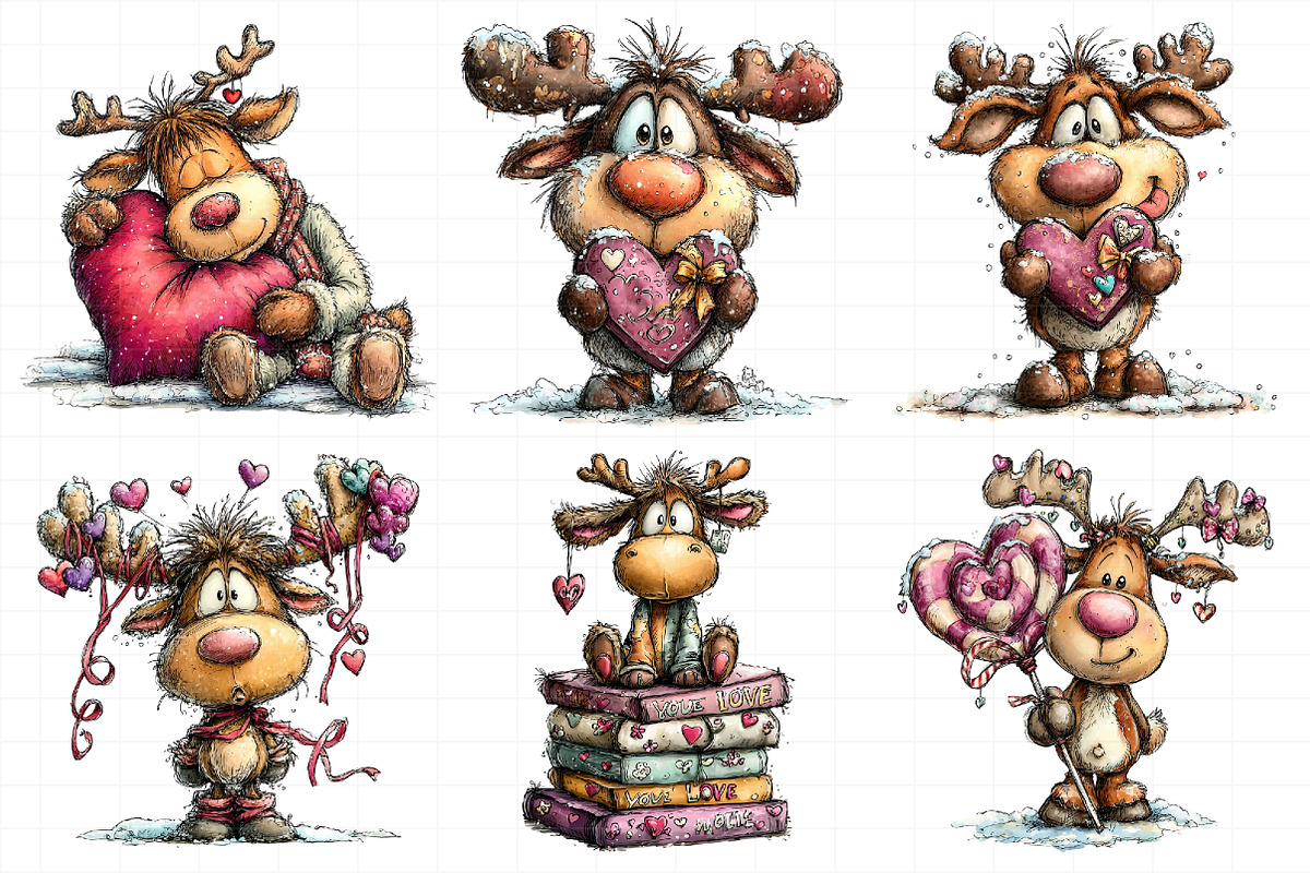 Funny Valentine Reindeer Clipart, an Illustration by Daily.Designs (Photo 5 of 8)