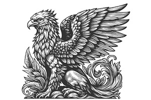 Heraldic Griffin engraving vector, an Animal Illustration by AlexArt