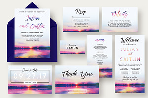 Sunset Lake Wedding Invitation Suite, an Invitation Template by Knotted Design