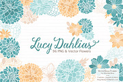 Vintage Blue Dahlia Clipart Vectors, an Illustration by Amanda Ilkov (Thumbnail 1 of 4)