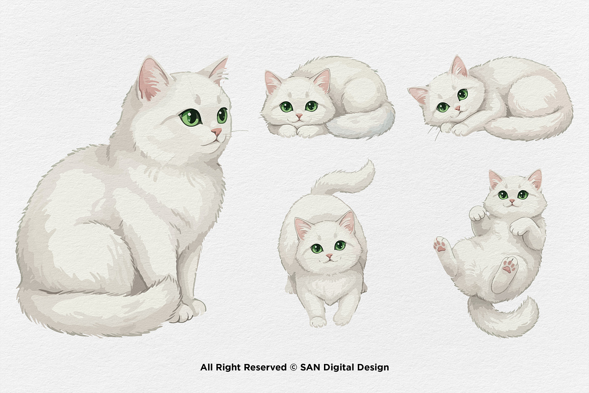 15 Bundle Watercolor White Cat Pet, an Animal Illustration by Morspective (Photo 7 of 8)