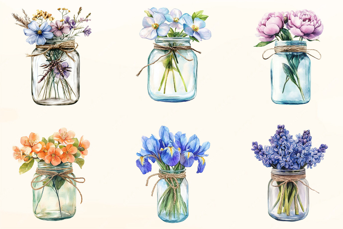 Watercolor Spring Flower Jar Clipart, a Work Illustration by OK Design (Photo 4 of 5)