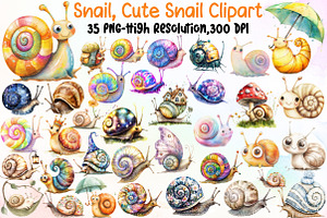 Watercolor Snail, Cute Snail Clipart, an Illustration by Sublimation Artist