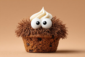Creative dessert features whipped cream styled as wild hair for a fun presentat, a Food & Drink Photo by AlyaAnd