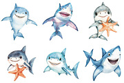 Watercolor Sharks Clipart PNG, an Illustration by SinaCreation (Thumbnail 3 of 5)