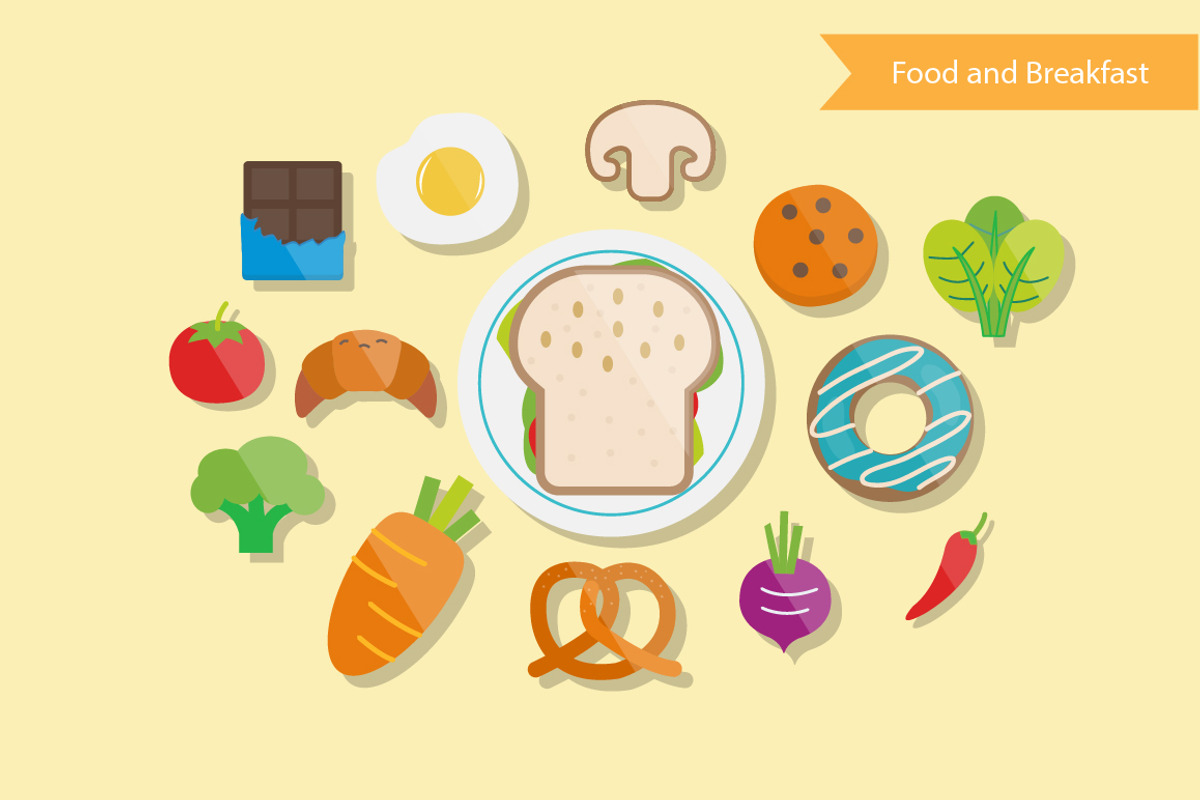 Food and Breakfast Flat Design, a Food Illustration by Karawan