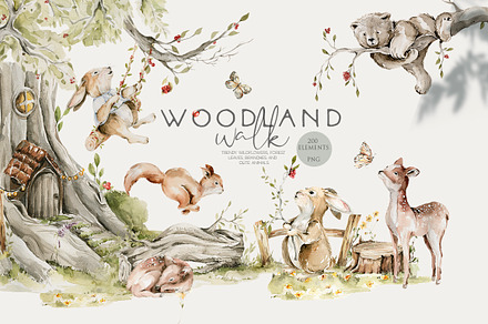 Woodland baby animals Field flowers, an Animal Illustration by 60secondsArt