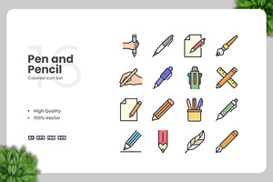 Pen and Pencil Colored Icons, an Icon by Upnowgraphic