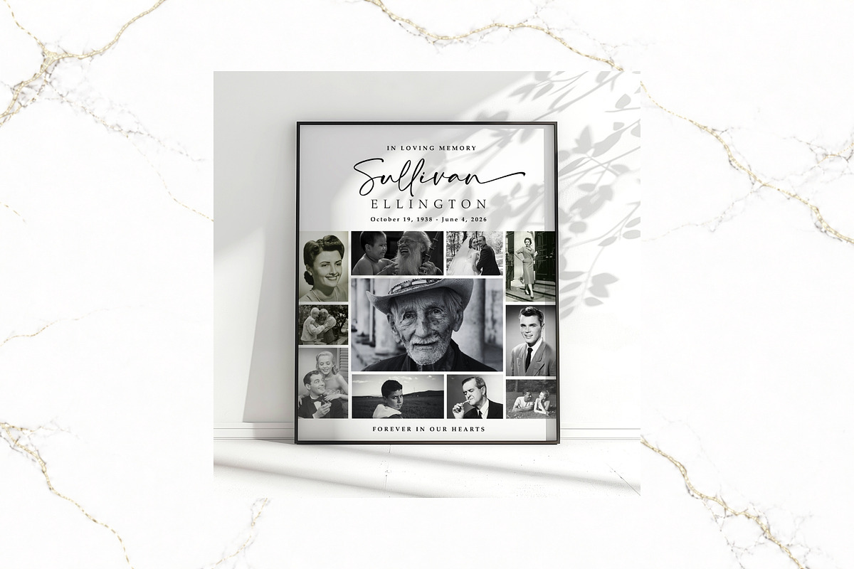 Funeral Photo Collage BW Canva FR003, a Poster Template by TyphoonStudio (Photo 3 of 8)