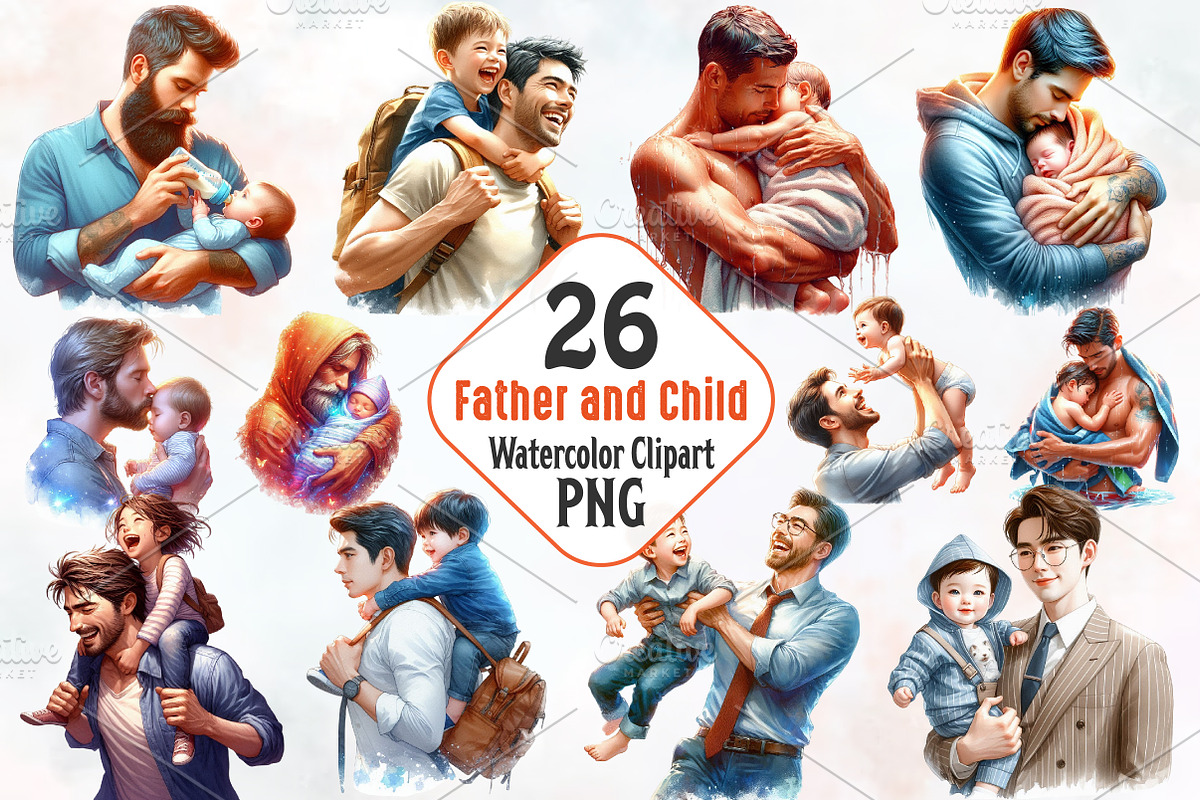 Father and Child Watercolor Cliparts, an Illustration by RobertsArt (Photo 1 of 8)