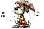 Whimsical Rainy Dog Clipart, an Animal Illustration by GiraffeCreative (Thumbnail 9 of 20)