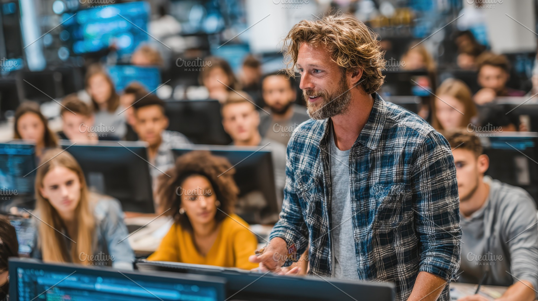 Professor teaching coding class stud, a Photo by Pixeness Studio