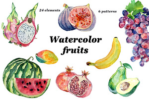 Set of watercolor fruits