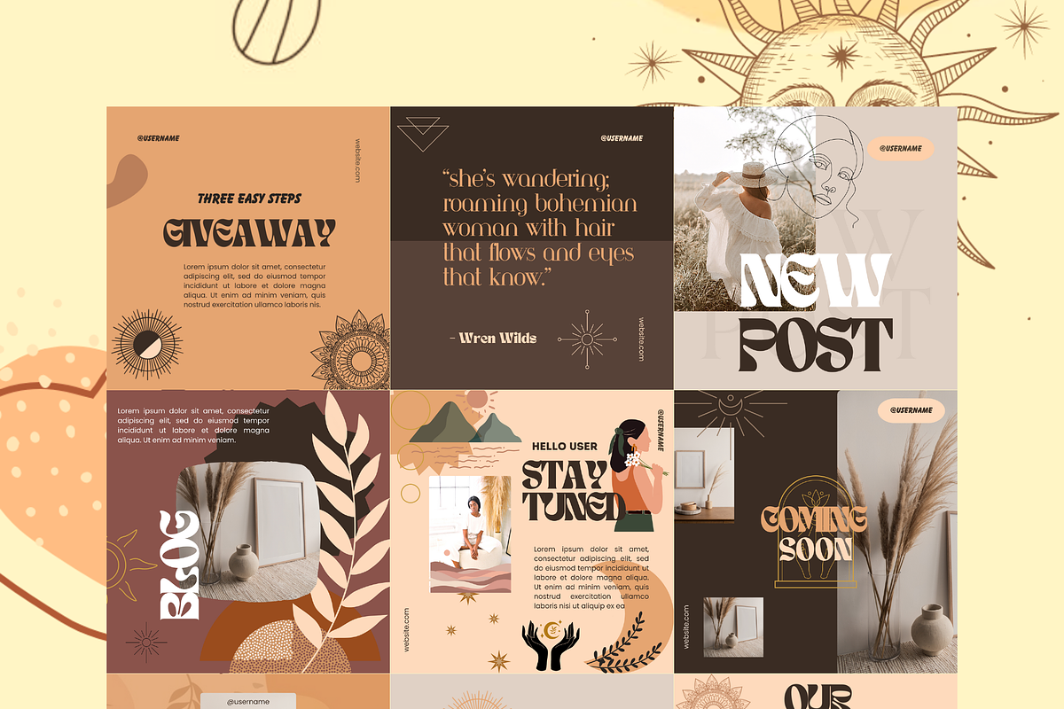 75 Boho Instagram Post Templates, a Social Media Template by The Lone Crowd (Photo 3 of 8)