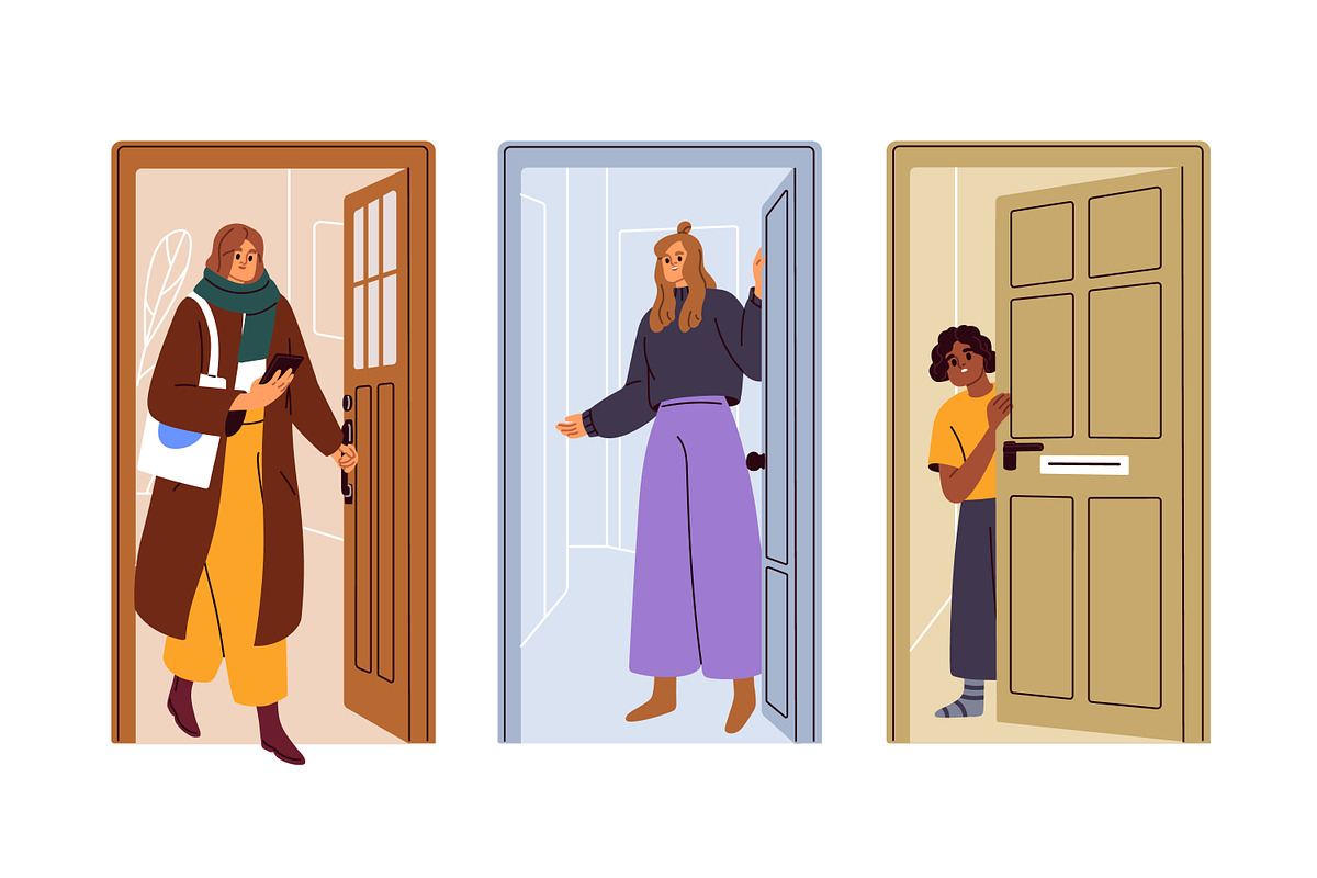 People open door, enter / leave home, a Person Illustration by Good Studio (Photo 2 of 4)