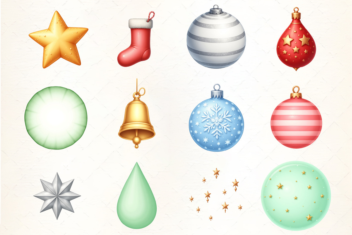Christmas Tree Ornaments Clipart Set, an Illustration by CrexoraLab (Photo 3 of 5)