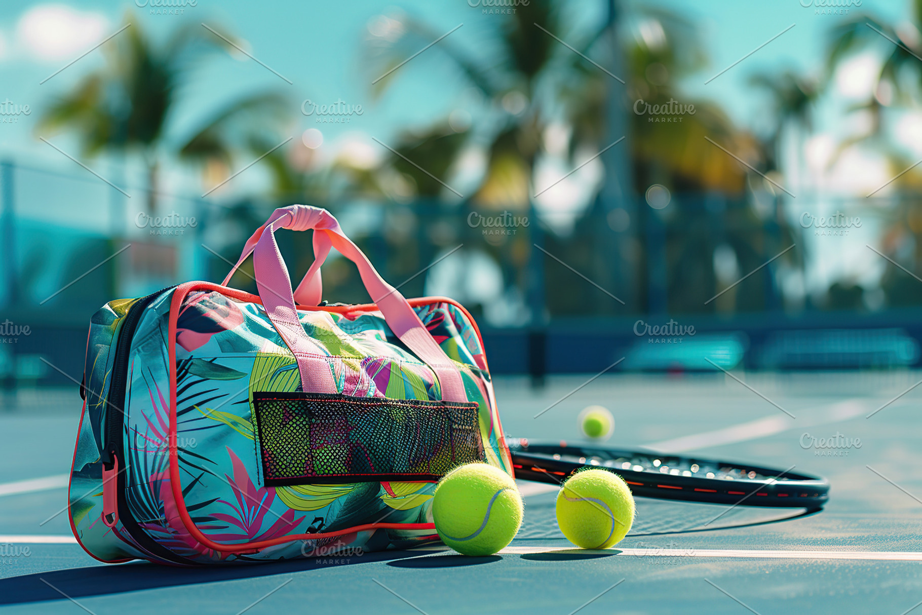 Tennis sports bag with tennis ball on on tennis court, a Sports & Recreation Photo by AlyaAnd