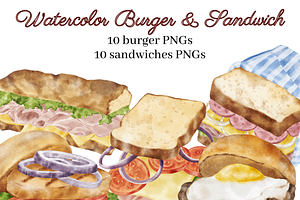 Watercolor Burger & Sandwich