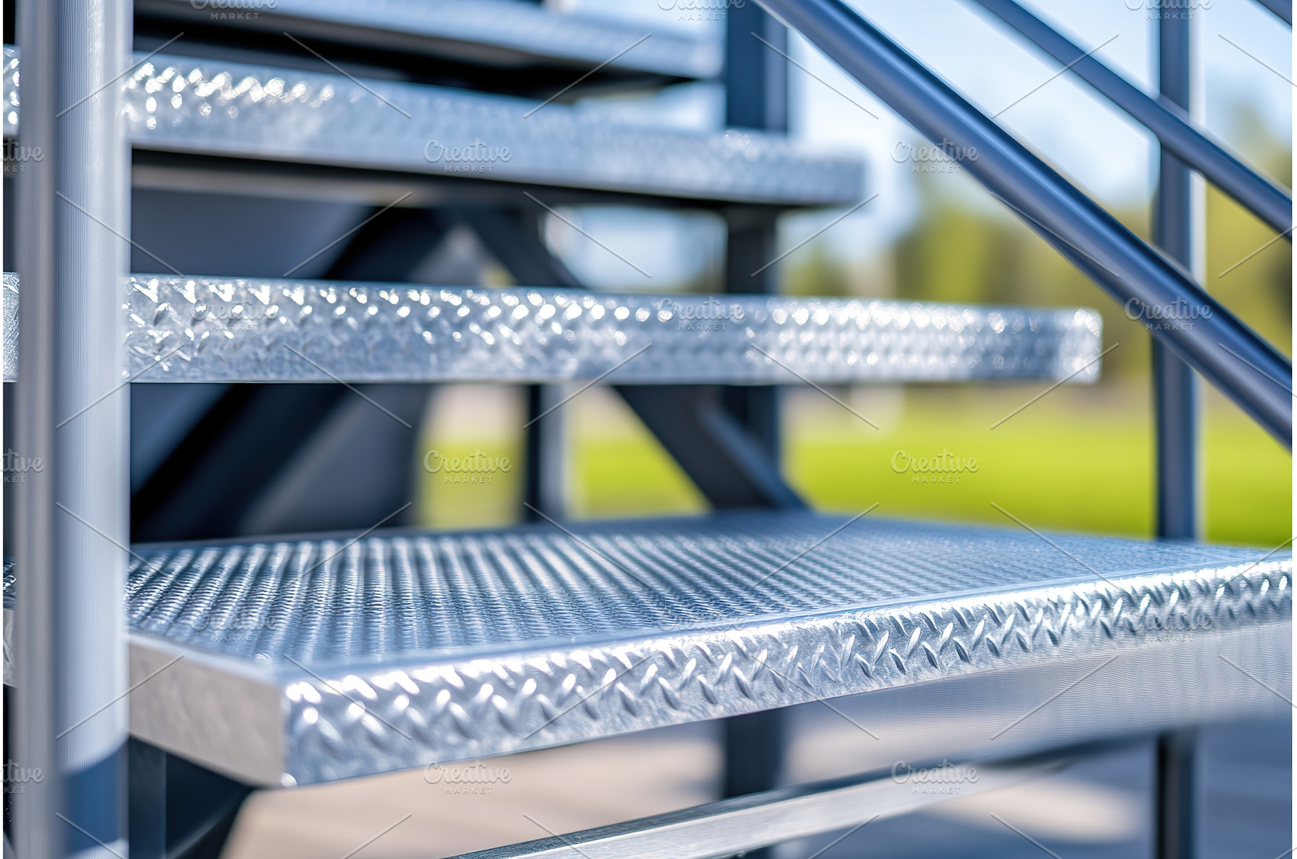 Close up of metal staircase steps, an Industrial Photo by Lermont51