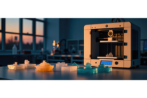 3D printer on a laboratory table, an Illustration by tilialucida