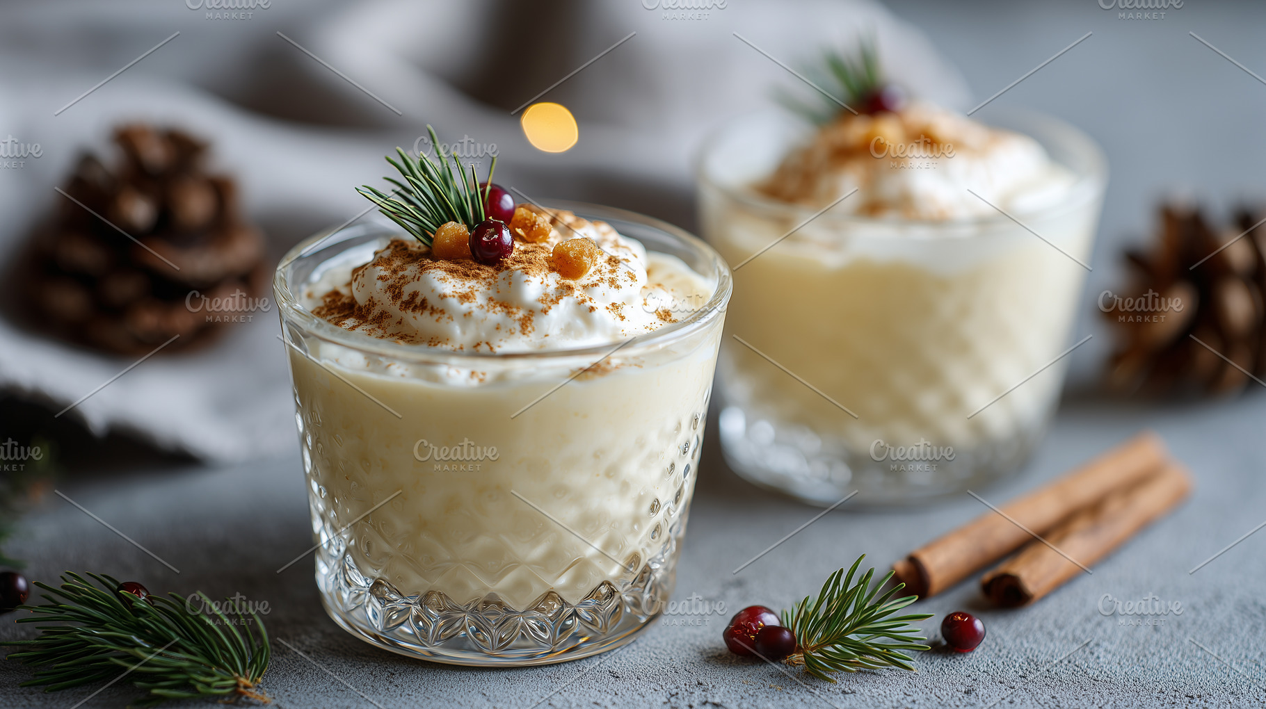 Creamy eggnog dessert served in, a Food & Drink Photo by MistyDay