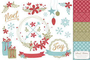 Vintage Christmas Wreath & Patterns, an Illustration by Amanda Ilkov