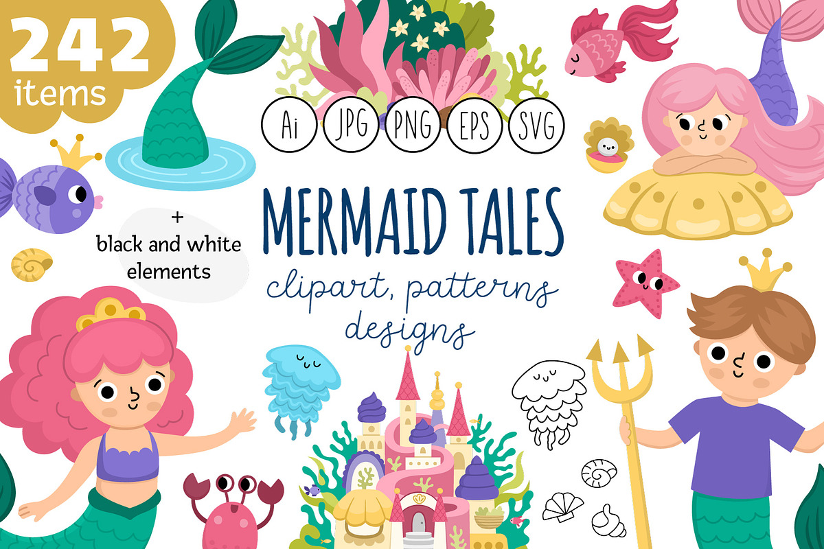 Mermaid tales clipart and designs, an Animal Illustration by Lexi Claus (Photo 1 of 9)