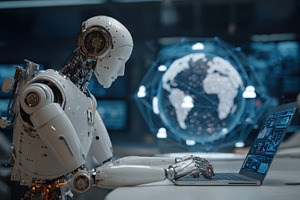 Advanced Robot Using Laptop Global N, a Photo by Pixeness Studio