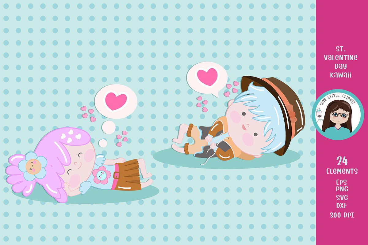 Valentine day kawaii cliparts, an Illustration by Cute Little Workshop (Photo 6 of 6)